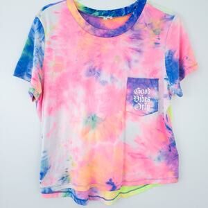Stella Viva Tie Dye T-Shirt Sun Graphic Size Medium Bright Colors Pink, Blue